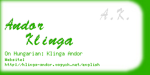 andor klinga business card